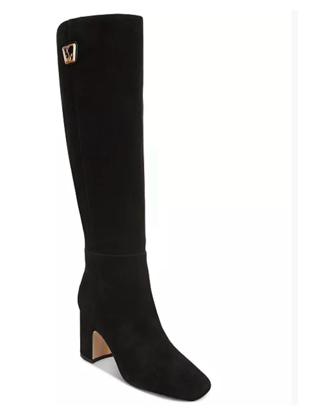 Sam Edelman Faren Black Suede Knee-High Boots with Gold Accent